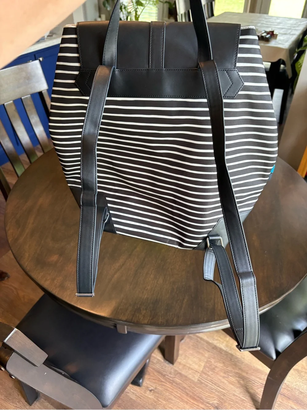 Stella & Dot Black and White Striped Backpack Purse